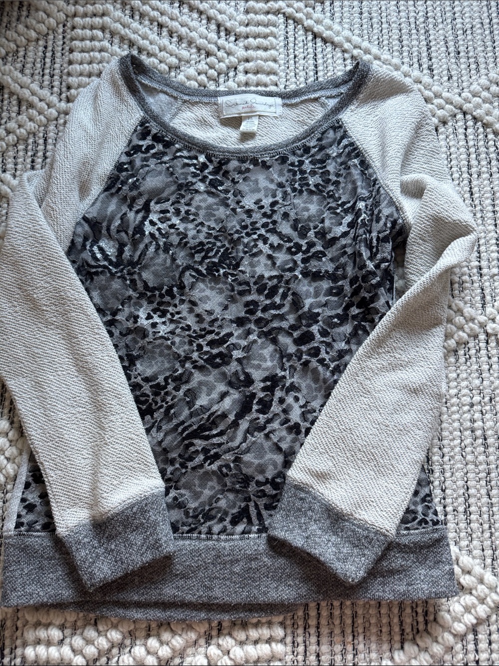 French laundry Gray and Black Leopard Raglan Pullover